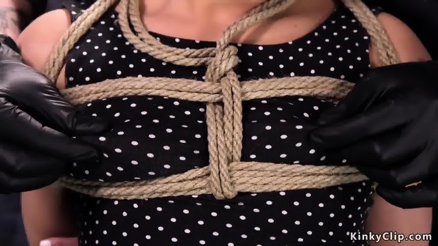 Gagged blonde whipped in bondage