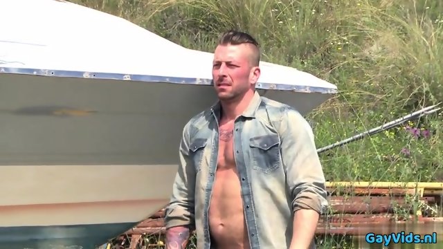 Muscle gay outdoor with facial