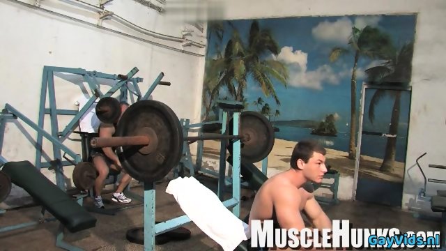 Muscle gay rimjob and cumshot