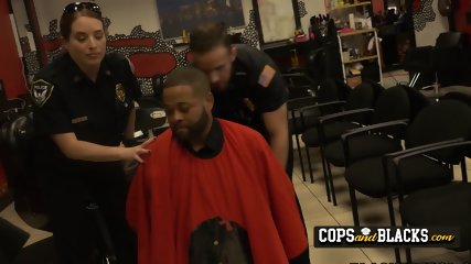 Milf Cops Take Suspect In Barbershop And Make Him Bang Their Horny Cunts