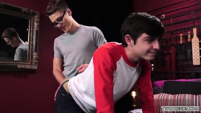 Brunette twink spanking with cumshot