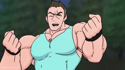 muscle man, asian, belly inflation, creampie
