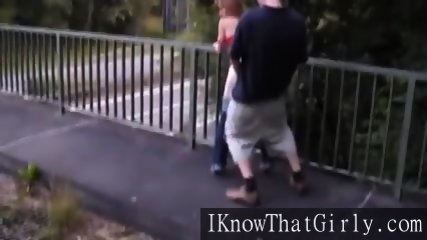 Skinny Redhead Blow And Fuck On The Bridge