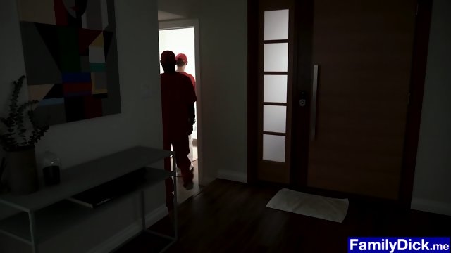 Hot twink stepson works in team to receive two cocks