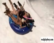 Busty Hot Babes Enjoyed Playing An Artificial Snow