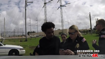 Redhead And Blonde Enjoy Fucking Black Dude At The Hood After Arresting Them Just For Fun. Join Us.