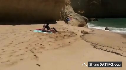 Guy Fucks Black And White Girls On The Beach