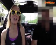Blonde Bimbo Gives A Road Head While Test Driving Her Car