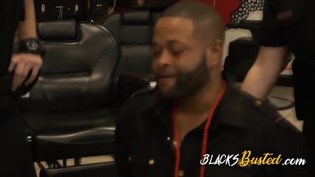 Deep throat at a babershop by busty MILFs who love black cocks.