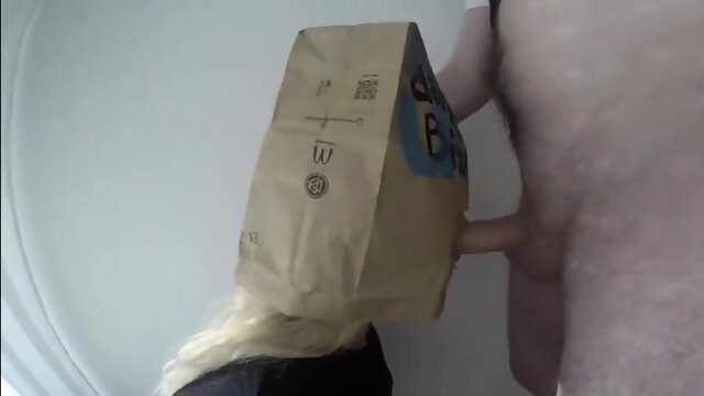 Dirty German girl blowjob with a McDonalds Paper Bag on head