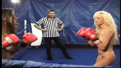 | Topless Female Boxing As Blonde Battles Brunette With Body Punches, Kidney Punches And Breast Punches