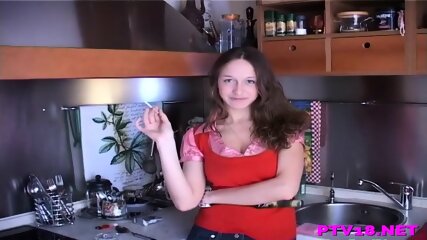 Hot young brunette girl doggy style banging