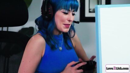 Busty Brunette Licks Her Gamer Gfs Pussy As Shes Streaming