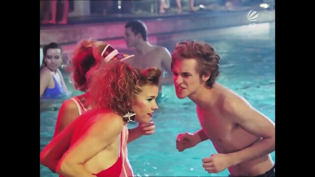 Girls loses bikini bottoms and gets creampied at public pool