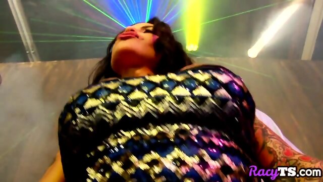 Busty latin tgirl sucked on dancefloor before fucking