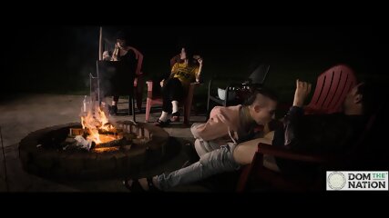 Submissive cum smore service by the fire