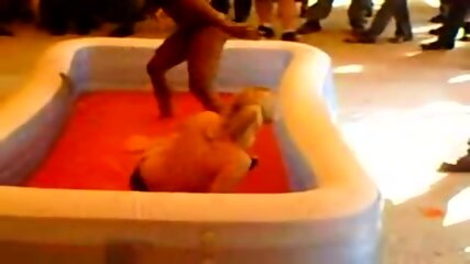 Two Girls Jello Wrestling Go Topless To The Delight Of The Crowd