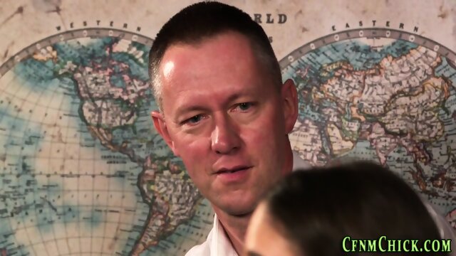 Schoolgirls jerk off tutors dick along with MILF