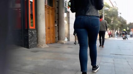 teen, candid ass jeans leggins street walking, homemade, big ass