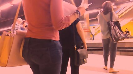 public, big tits, Candid ass metro jeans, blonde