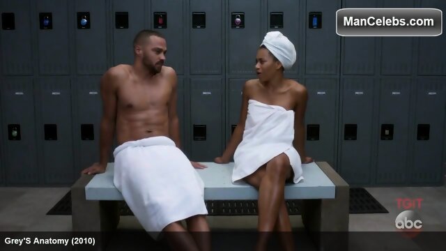 Jesse Williams naked in a towel