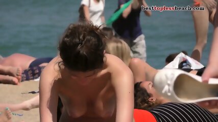 Nice Brunette Woman Topless Beach Voyeur Public Nude Nice Boobs