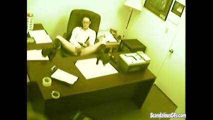 secretary fingering and masturbating pussy at office
