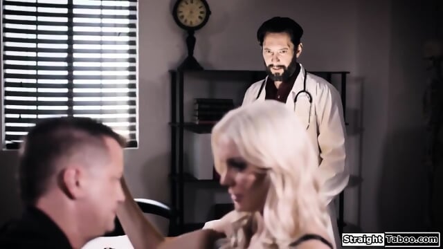 Doctor fucks busty milf to impregnate her as husband watches