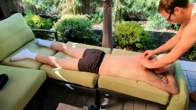 masseur gets naked sucks daddy outdoors and rides his d