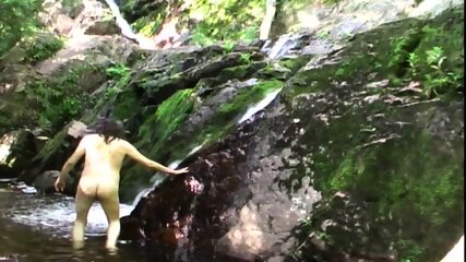 naked, public, hiking, waterfall