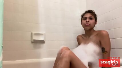 hairy girl, soapy tits, solo female, white toes