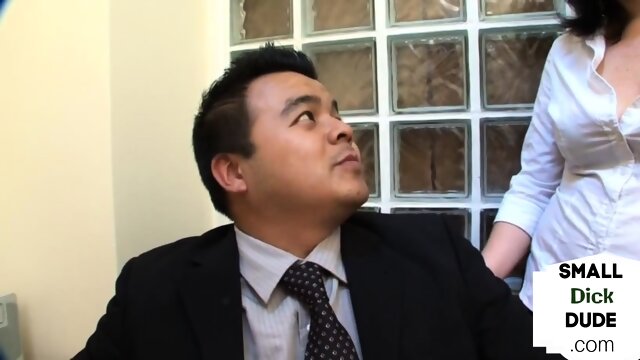 Smallcock coworker jerked by slutty secretaries in 3some