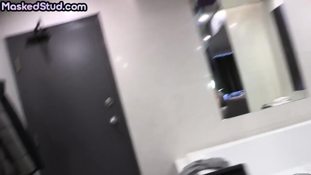 Str8 masked and muscled stud tugging cock till cumshot