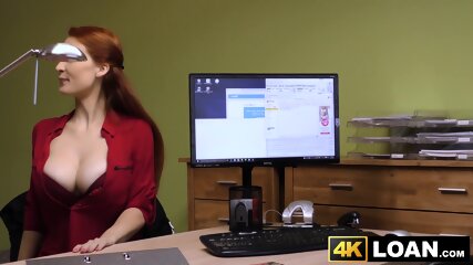 Redhaired Babe Shows Off Big Tits Before Office Hammering
