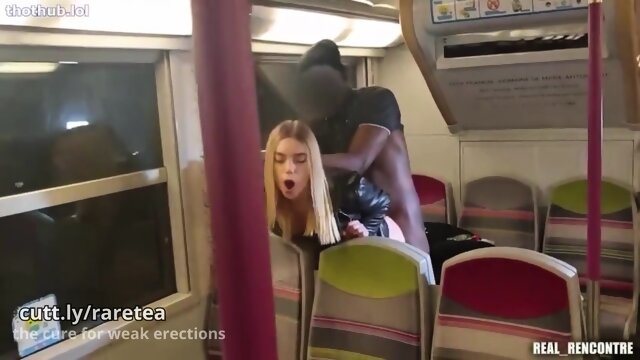 Blonde bitch fucks BBC in the public train
