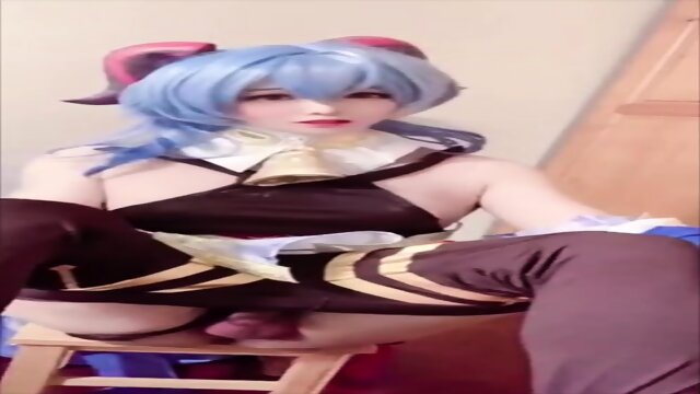 cute chinese cosplay shemale cum with dildo
