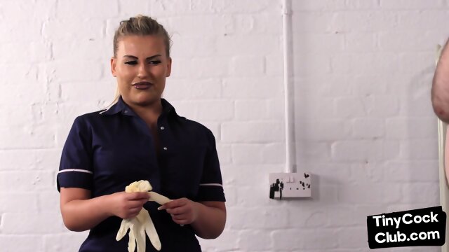 SPH CFNM nurse in lingerie wanking small dick patient