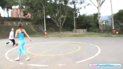 Busty Cute Petite Teen Plays On The Court