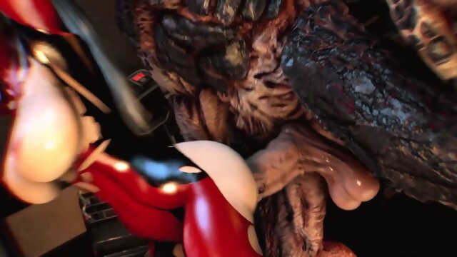 A big monster fucks an insatiable bitch with his huge dick, animation horror sex video