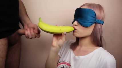 cumshot, schoolgirl, surprise cum, blindfolded blowjob