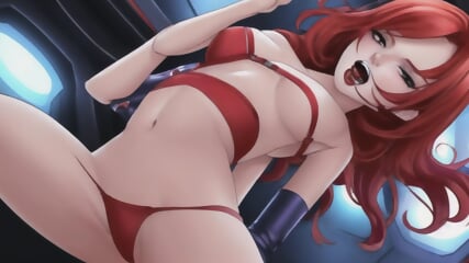 big tits, anime, redhead, cum