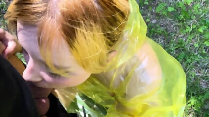 Girl In Pvc Raincoat Suck Dick In The Forest