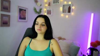 Chubby big natural tits petite brunette babe solo show